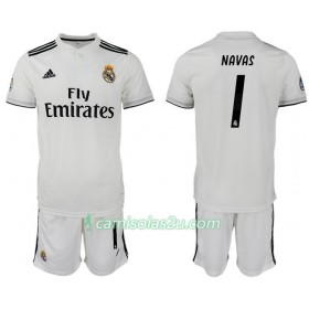 Camisolas de Futebol Real Madrid NAVAS 1 Criança Equipamento Principal 2018/19 Manga Curta